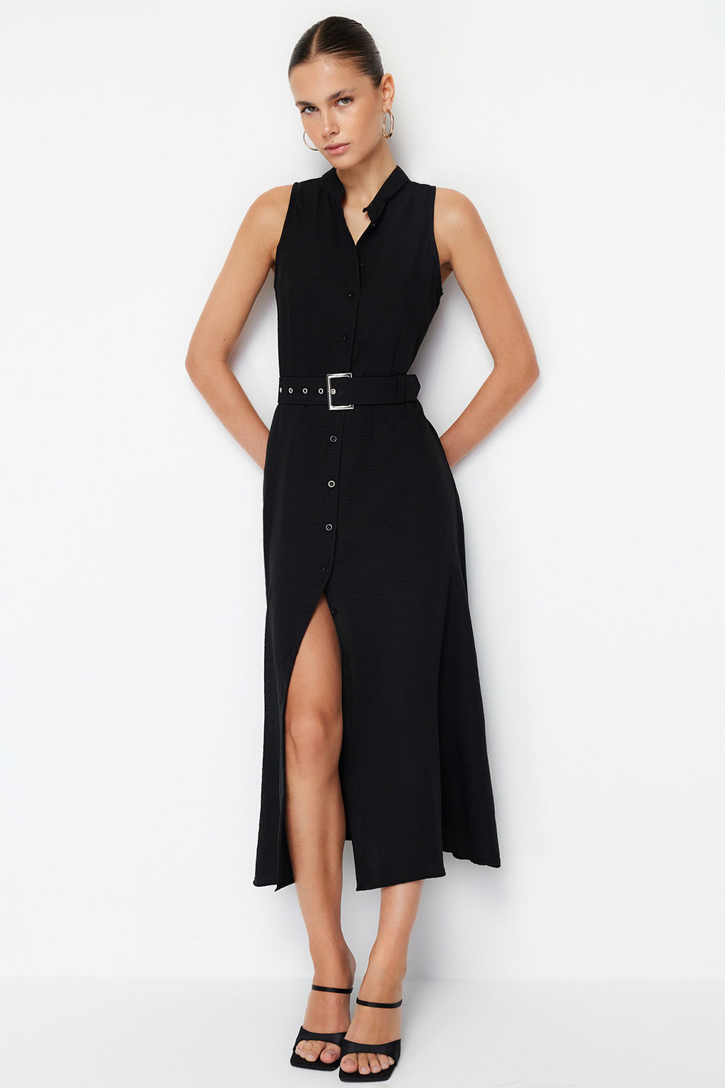 TRENDYOLMILLA Mint Kemerli Midi Dokuma Gomlek Elbise TWOSS23EL01628  фото 15