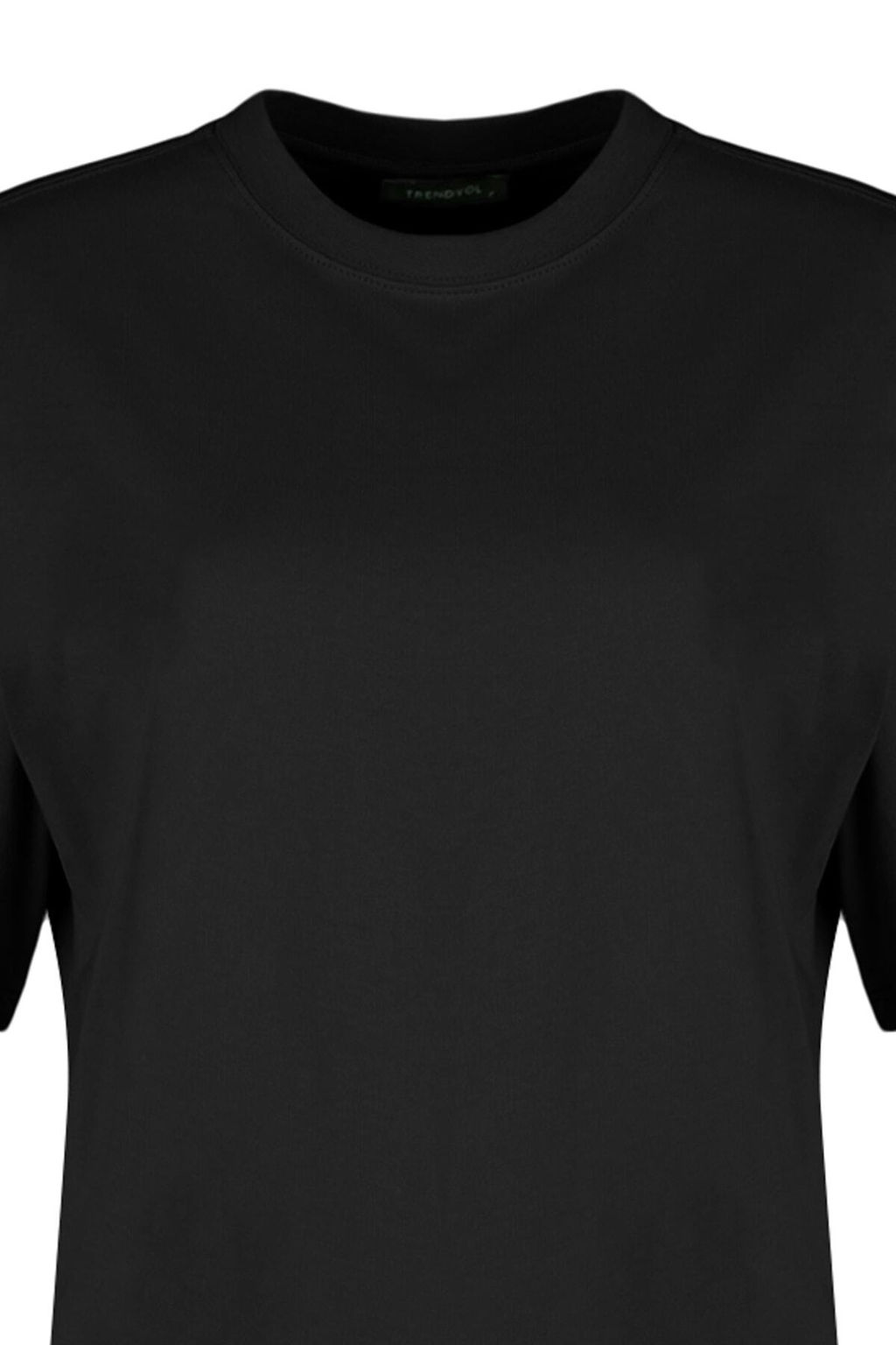 Siyah %100 Kal?n Pamuklu Premium Oversize/Genis Kal?p Bisiklet Yaka Orme T-Shirt TWOSS23TS00040