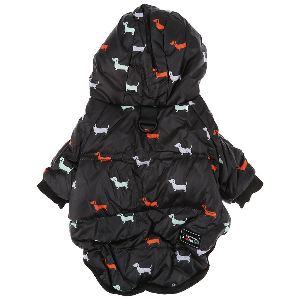 Пэт тойс (Pet toys) Одежда для собаки Куртка с капюшоном, с метал. кольцом, с принтом, на кнопках, р-р M, длина спинки 24см/обхват груди 34см/обхват шеи 28см, цвет-черный, плащевка/синтепон/флис (100% полиэстер) (Китай) - Домашняя мода фото 5