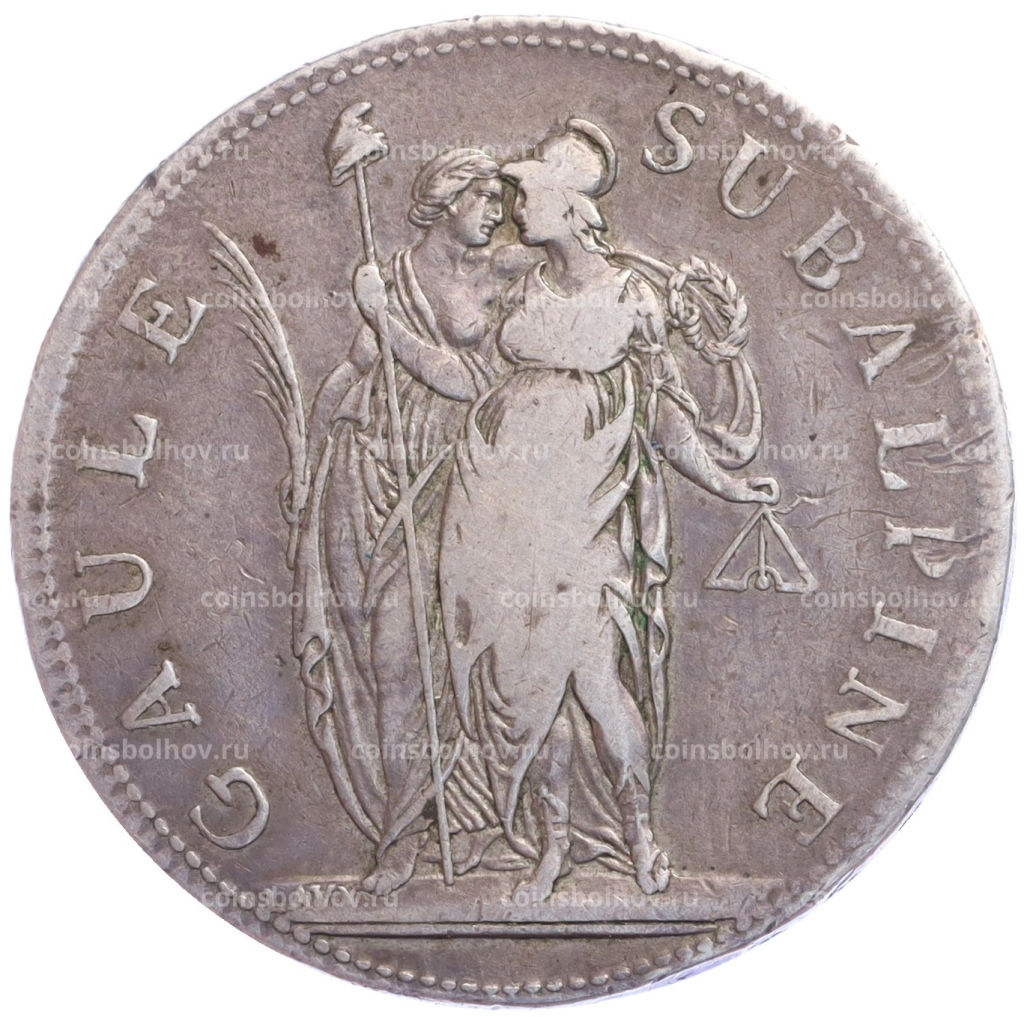 Монета 5 франков 1800 года Пьемонт (Субальпийская республика)