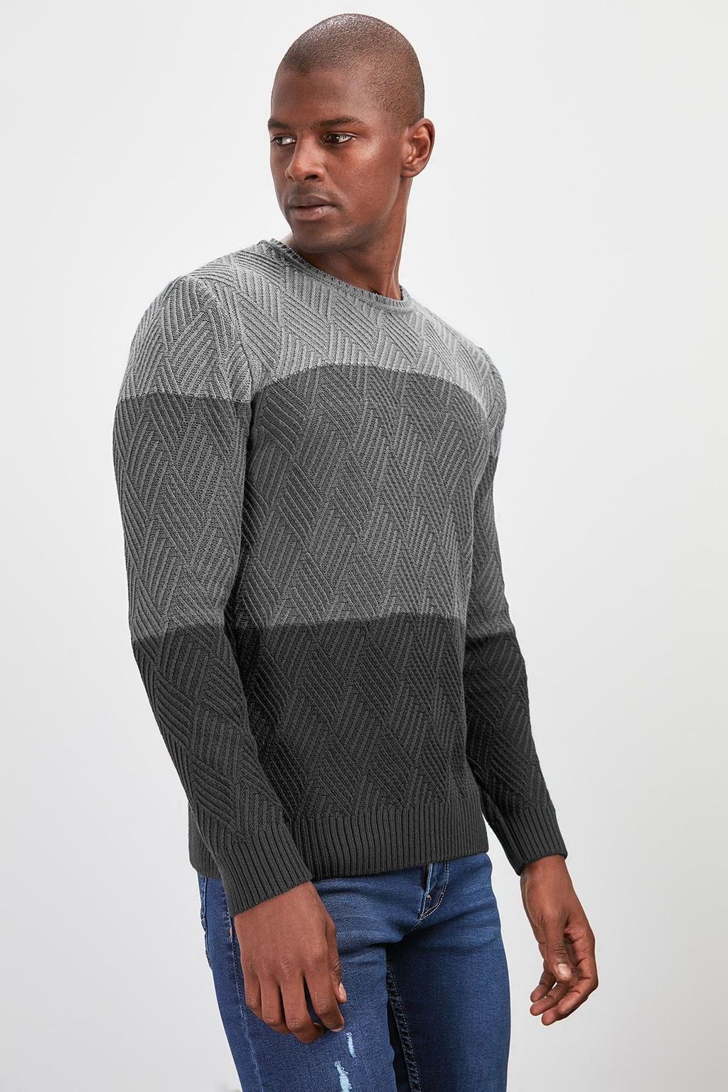 TRENDYOL MAN Indigo Regular Bisiklet Yaka Renk Bloklu Kazak TMNAW20LS0026 - Trendyolmilla фото 16