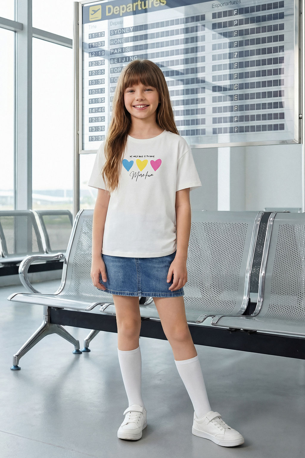 Ekru K?z Cocuk %100 Pamuk Kalp Bask?l? K?sa Kol Orme T-Shirt TKDSS25TS00062 - Trendyolmilla фото 7