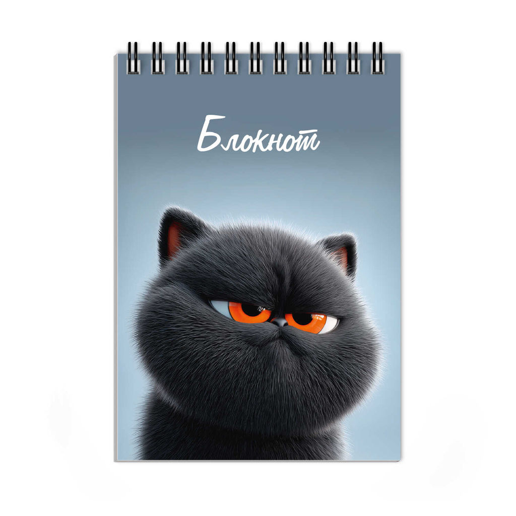 Блокнот, А6, 80 л, арт. 74036 КОТ УГОЛЁК / Блок - белый офсет 60 г/м?, клетка, гребень по короткой с