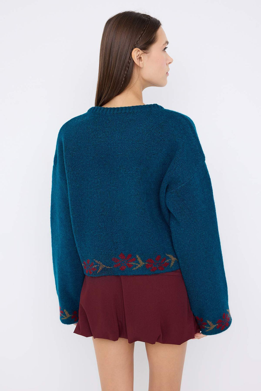 Kahverengi Yumusak Dokulu Cicek Desenli Triko H?rka TWOAW26HI00152 - Trendyolmilla фото 12