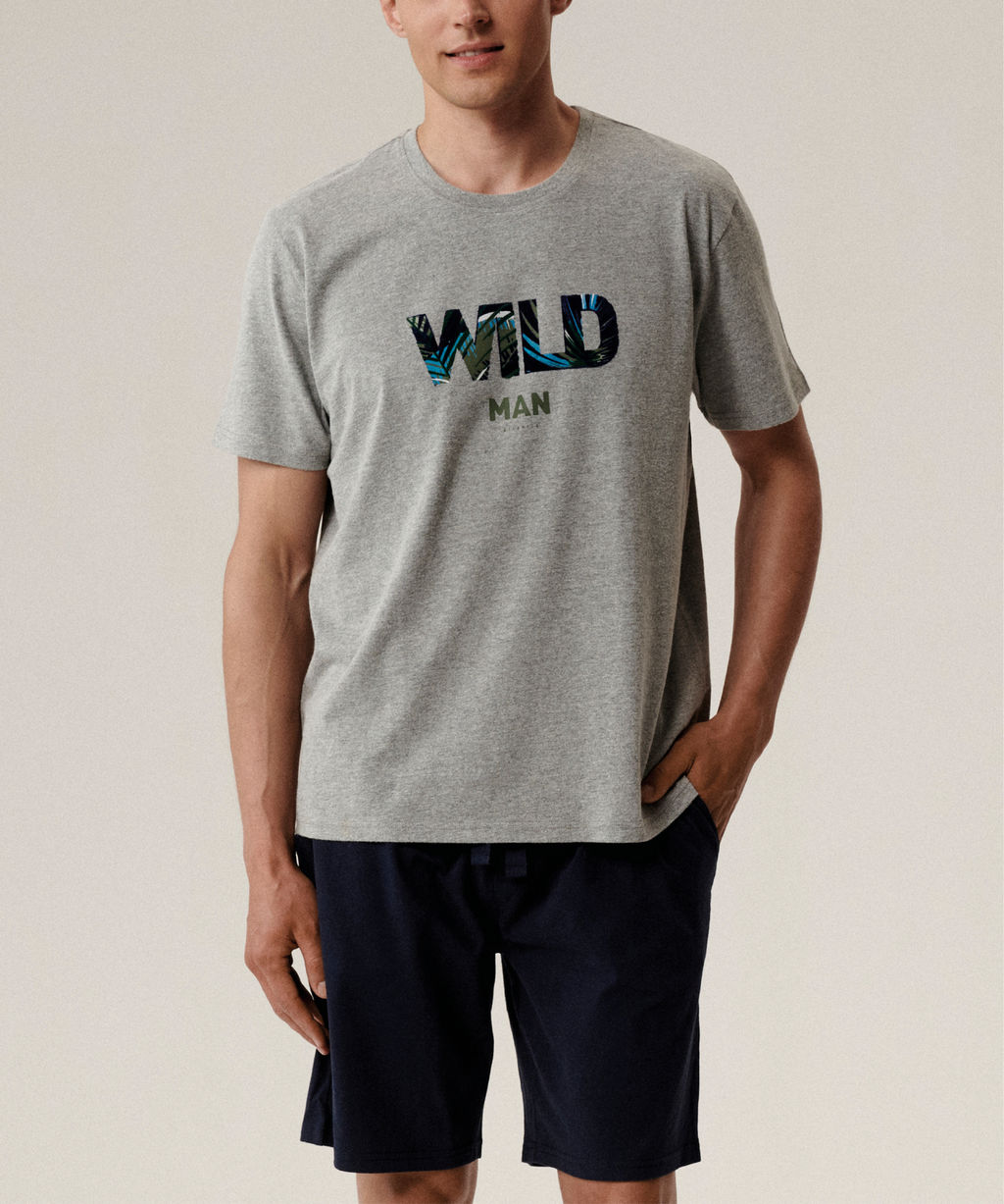 ATLANTIC NMP-396 Пижама мужская Wild серый меланж + темно-синий