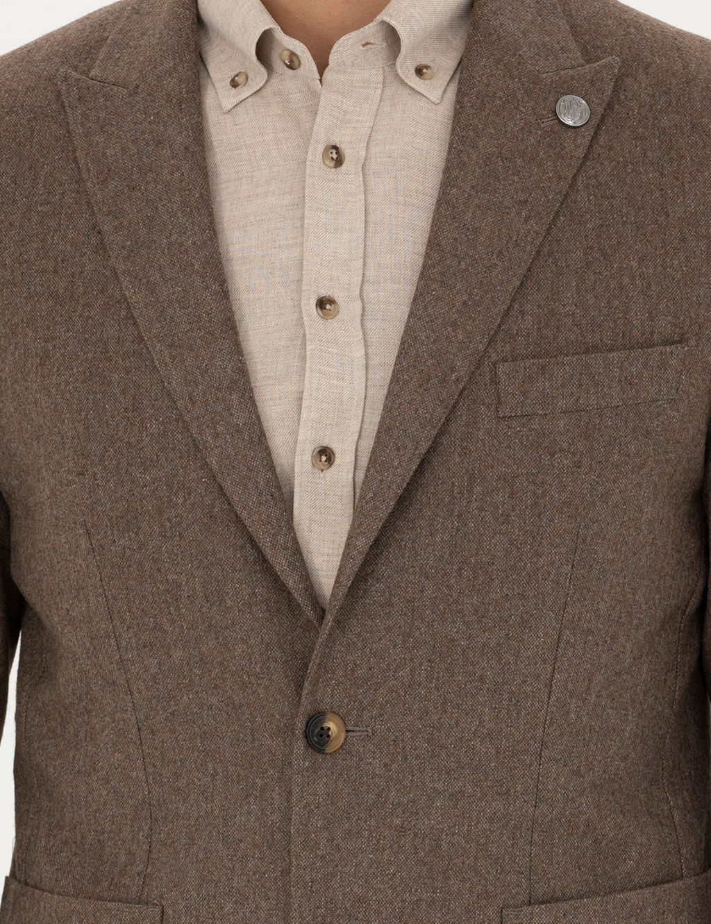 Kahverengi Y_n Kar___ml_ Slim Fit Ceket