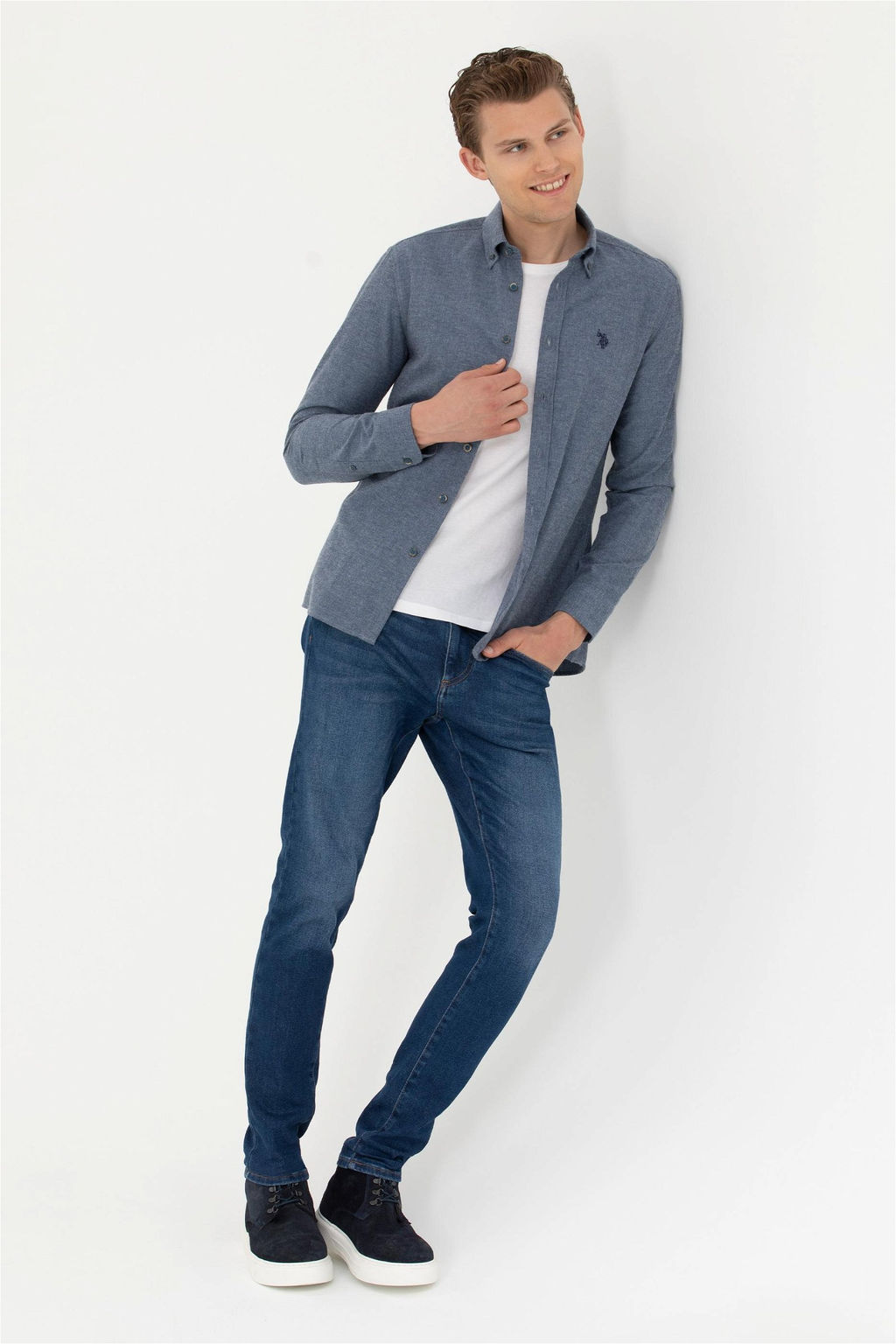 Мужская базовая рубашка цвета индиго с длинным рукавом - U.s. polo assn фото 4