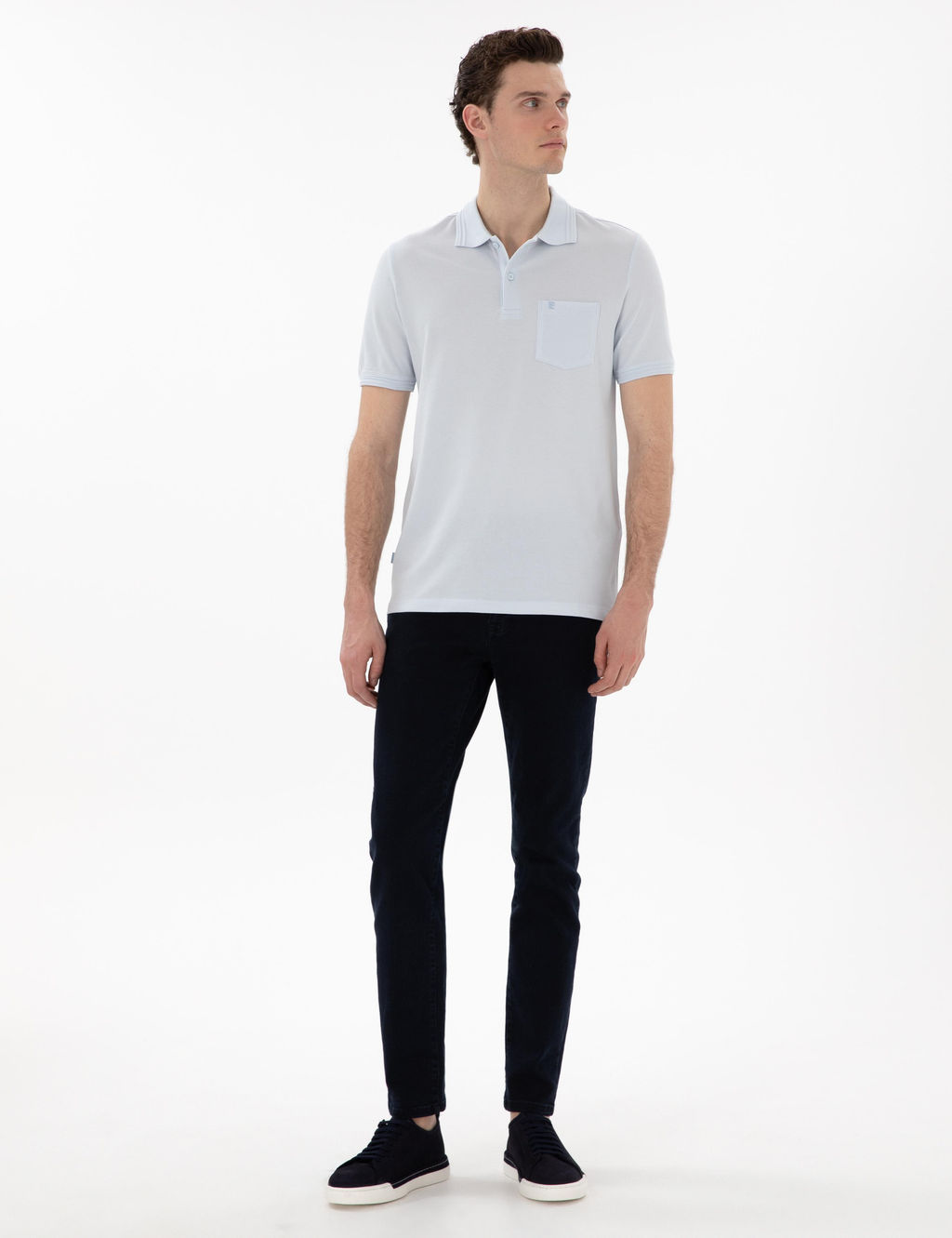 A__k Mavi Regular Fit %100 Pamuk Polo Yaka Basic Ti__rt