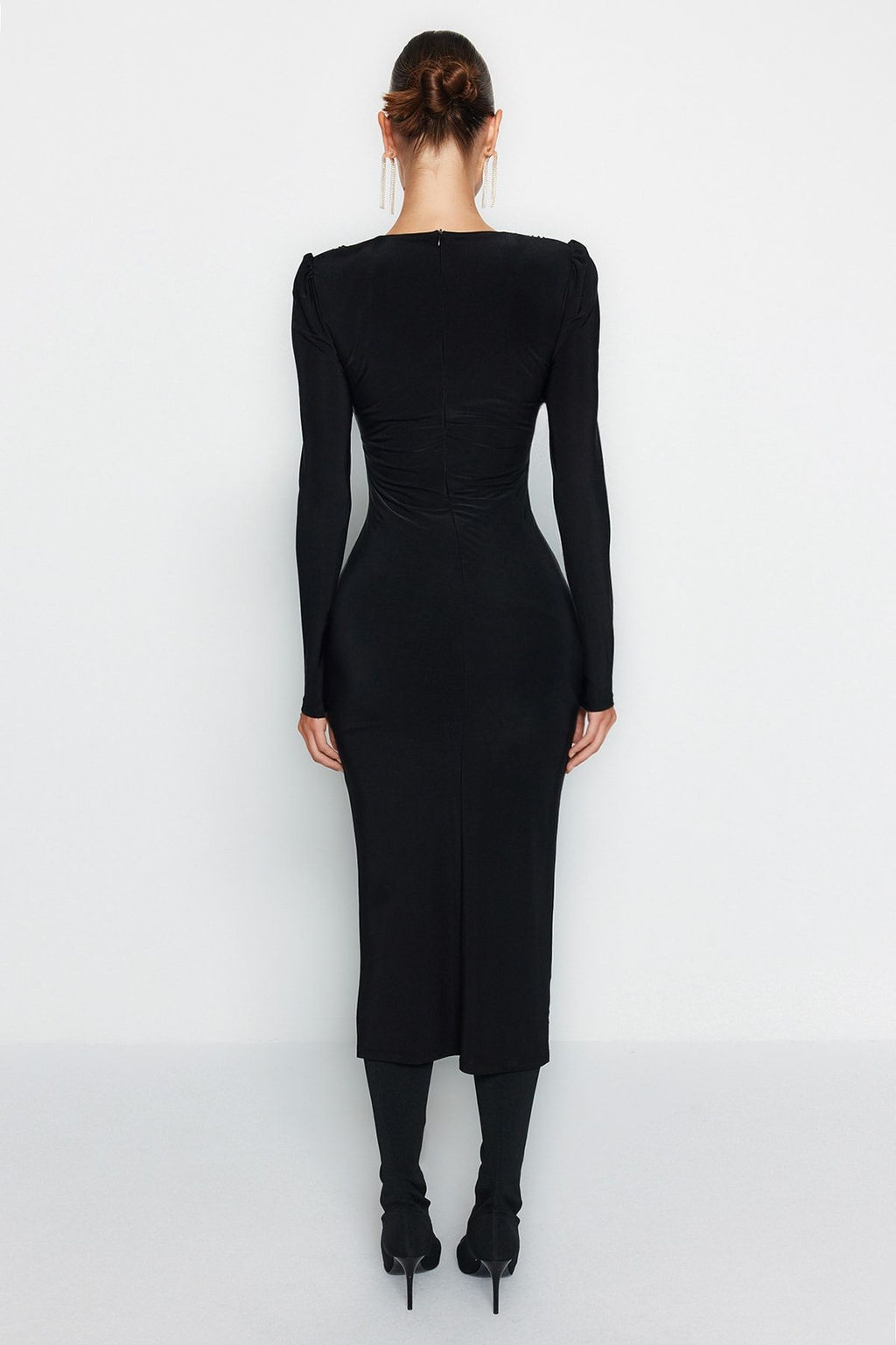 Siyah Vucuda Oturan Orme S?k Midi Abiye Gece Mezuniyet Elbisesi TPRAW24EL00079 - Trendyolmilla фото 6