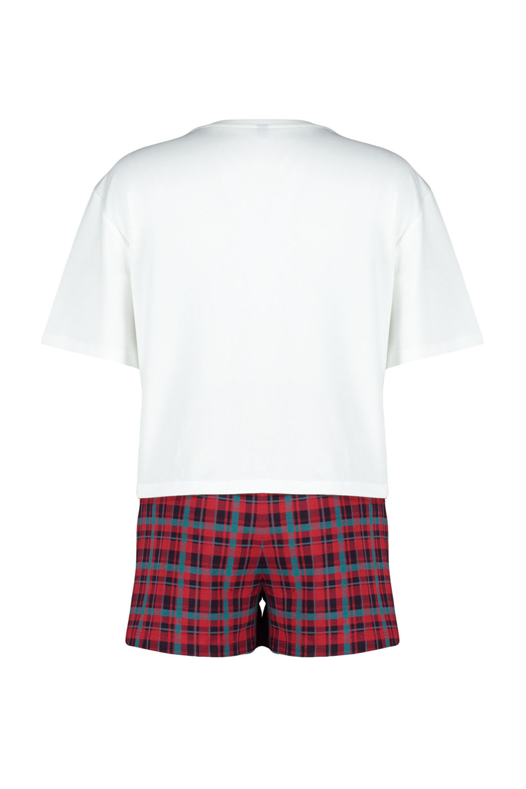 Trendyolmilla Beyaz Cok Renkli %100 Pamuklu Ekoseli Sortlu Orme Pijama Tak?m? THMSS24PT00037