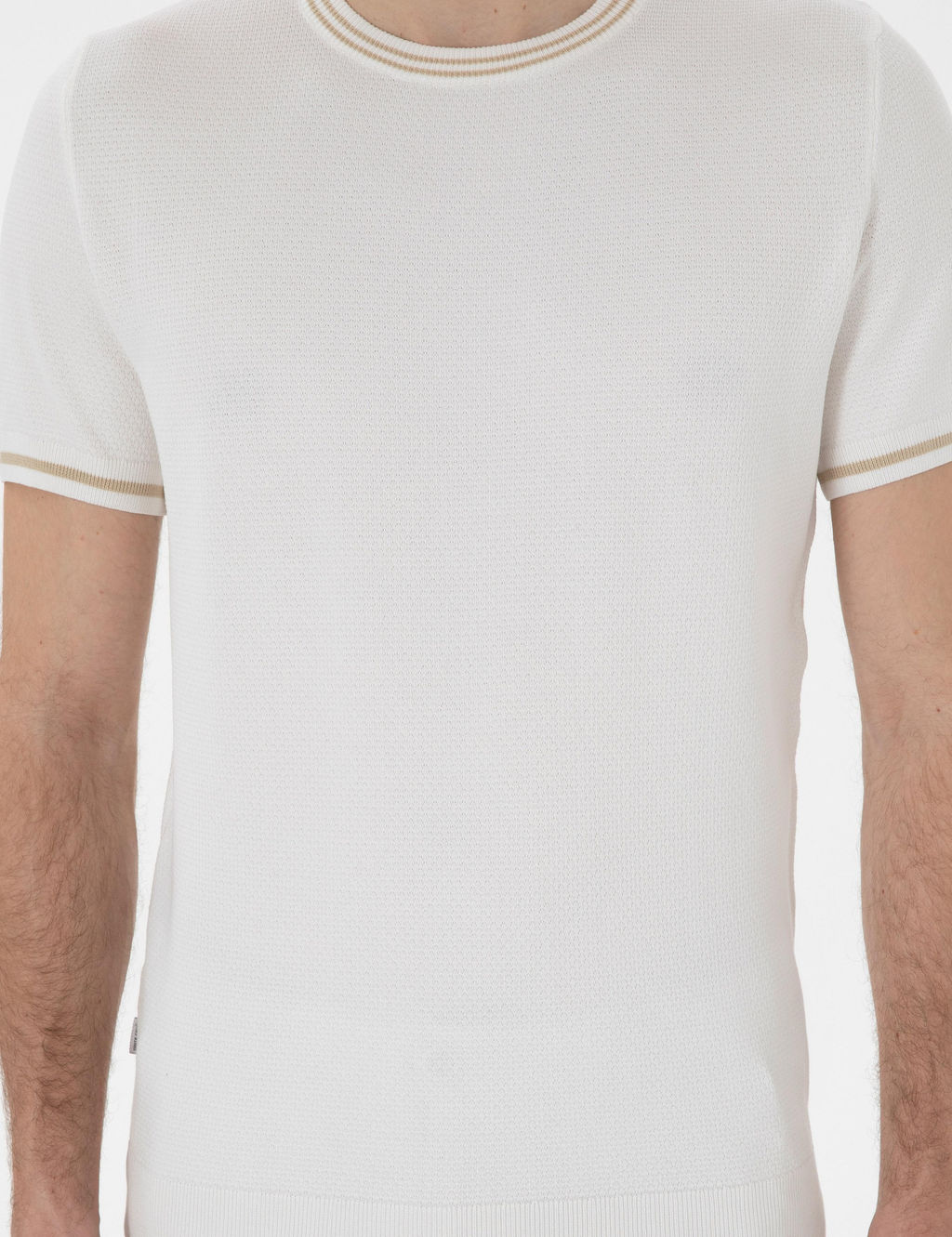Ekru Slim Fit Bisiklet Yaka Triko Ti__rt
