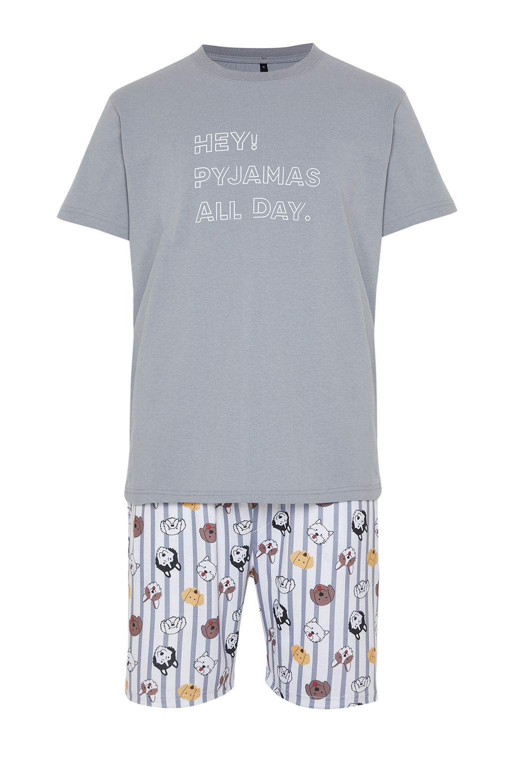 TRENDYOL MAN Gri Regular Fit Bask?l? Orme Sortlu Pijama Tak?m? TMNSS23PT00000 - Trendyolmilla фото 8