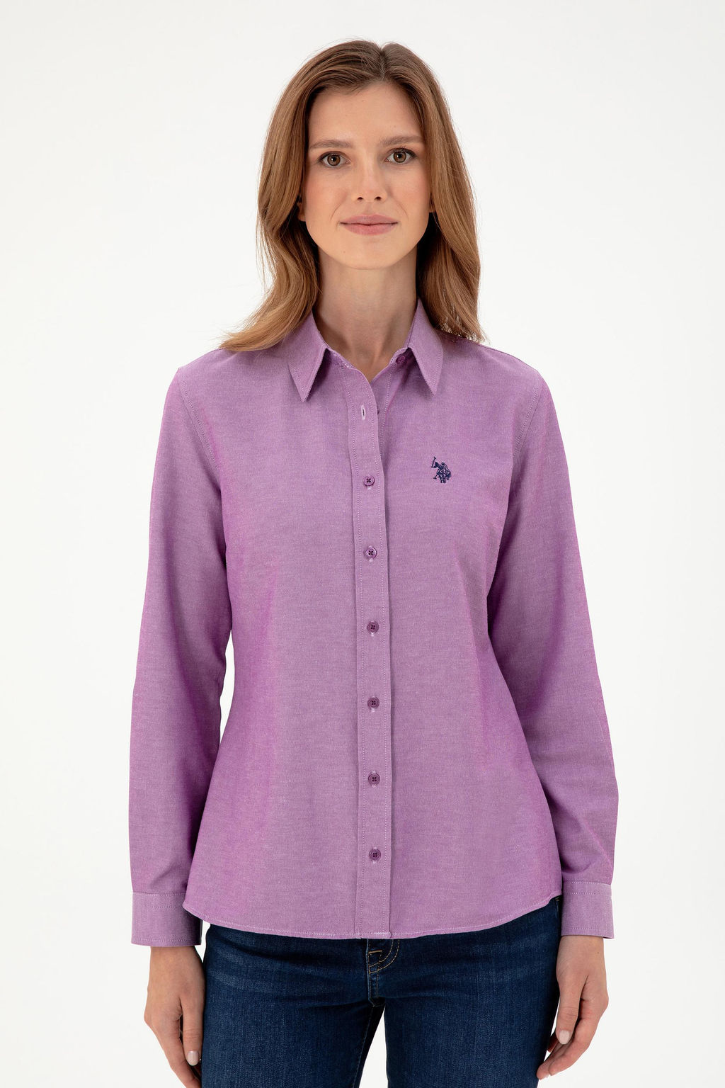 Женская фиолетовая базовая рубашка с длинным рукавом Неожиданная скидка в корзине - U.s. polo assn фото 3