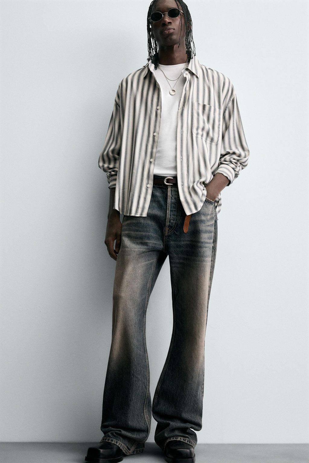 STRIPED COTTON-VISCOSE SHIRT - Zara фото 5