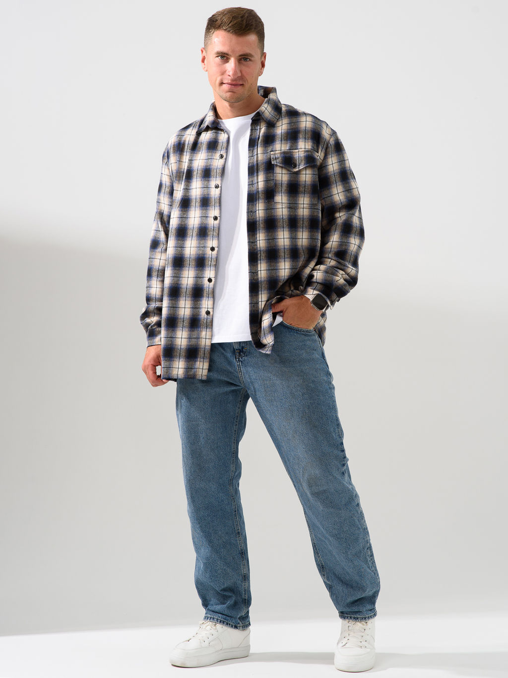 Рубашка Оптима Имидж фланель клетка темно-синий  фото 3