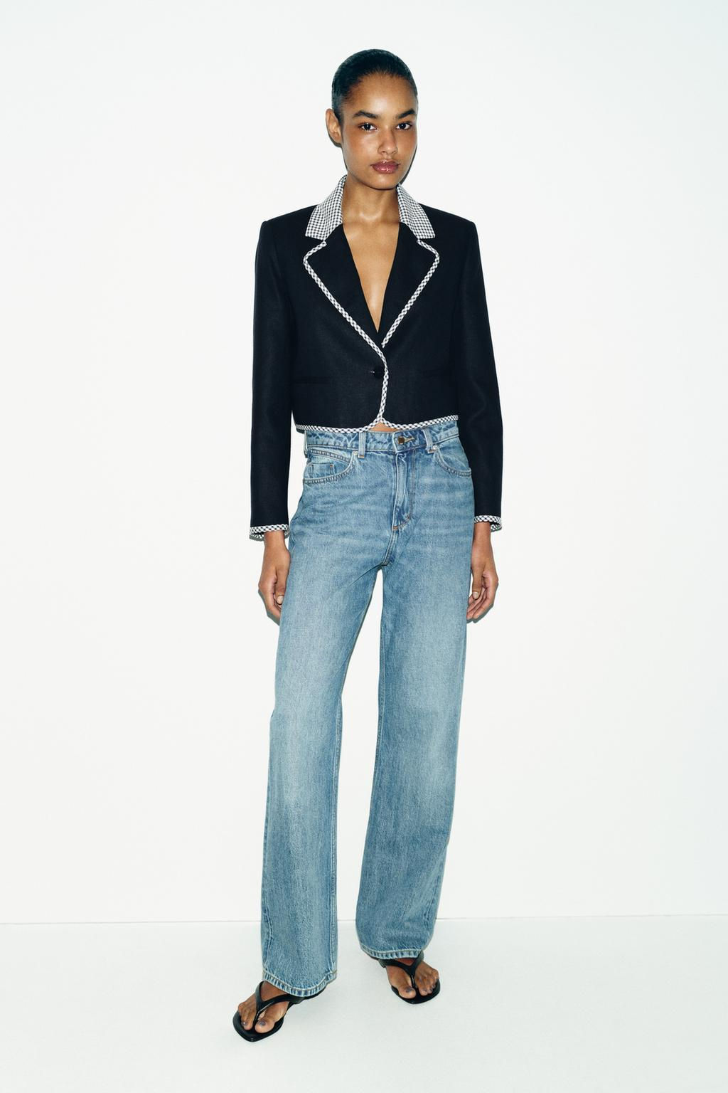 BLAZER CORTA COMBINADA CUADRO VICHY / Marino - Zara фото 10