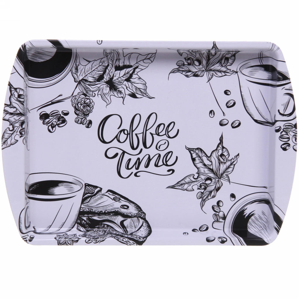 Цена за 3 шт. Поднос жестяной "Coffee time" 20*14см, белый