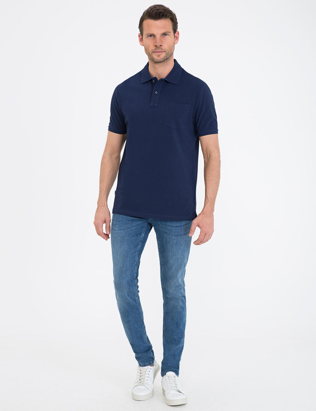 Koyu Lacivert Regular Fit Polo Yaka Basic Ti__rt