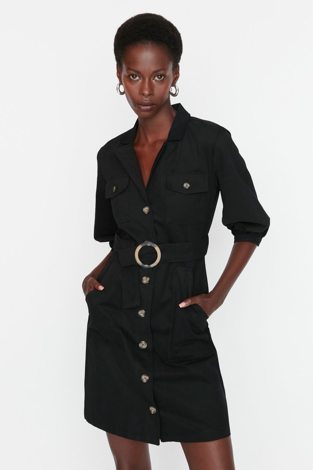 Siyah Baglama Detayl? Dokuma Elbise TWOAW20EL1156