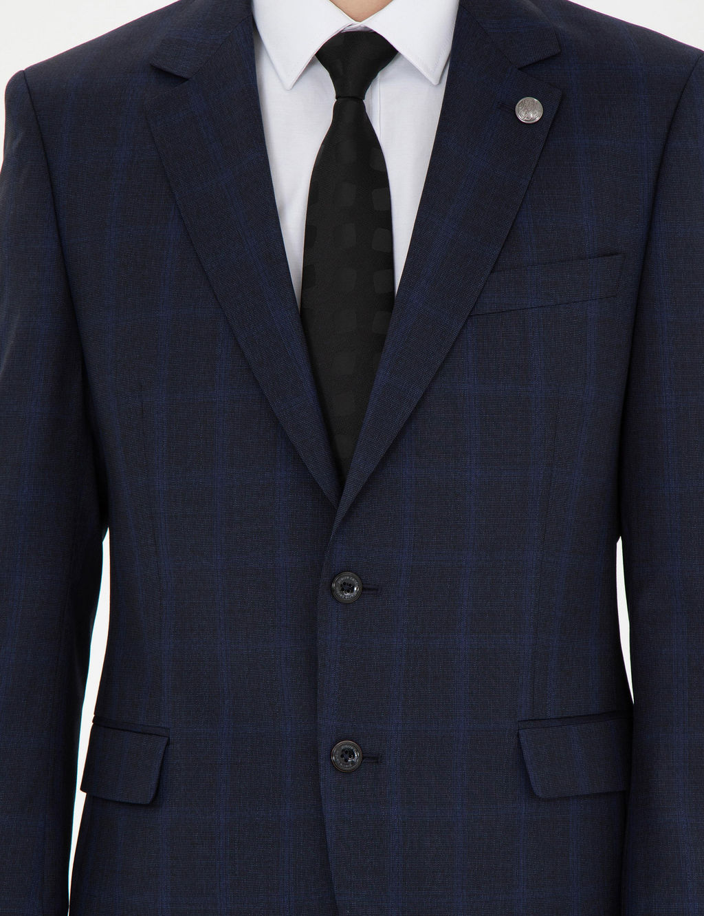 Lacivert Slim Fit %100 Y_n Ekose Tak_m Elbise