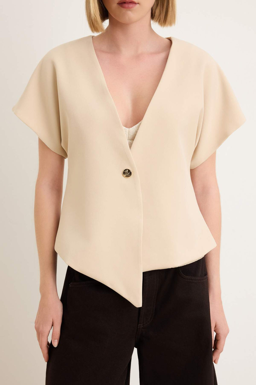 Bej Oversize K?sa Kollu Yelek TWOSS26YE00061 - Trendyolmilla фото 3