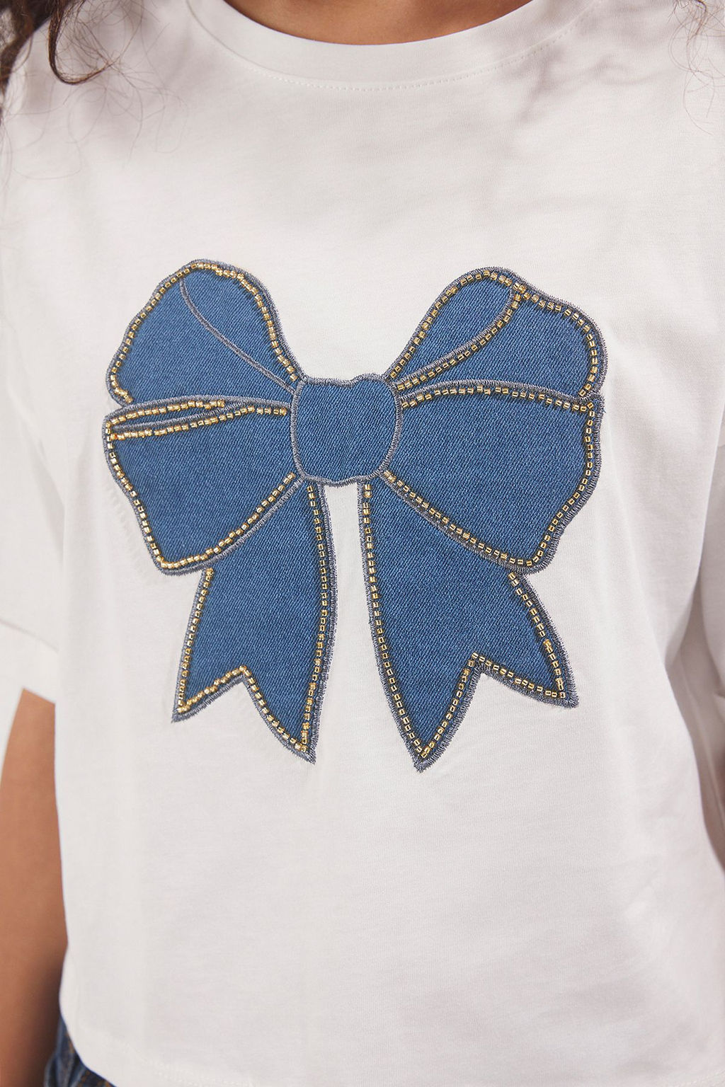 TRENDYOLMILLA Siyah Fiyonk Nak?sl? Regular/Normal Kal?p Crop Orme T-Shirt TWOSS25TS00132  фото 7