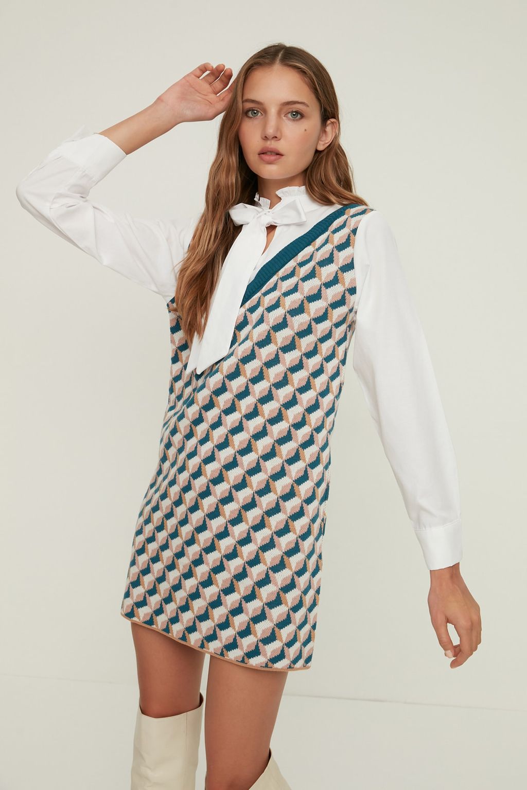 TRENDYOLMILLA Lacivert Mini Triko Gomlek Garni Detayl? Elbise TWOAW22SV0122  фото 9