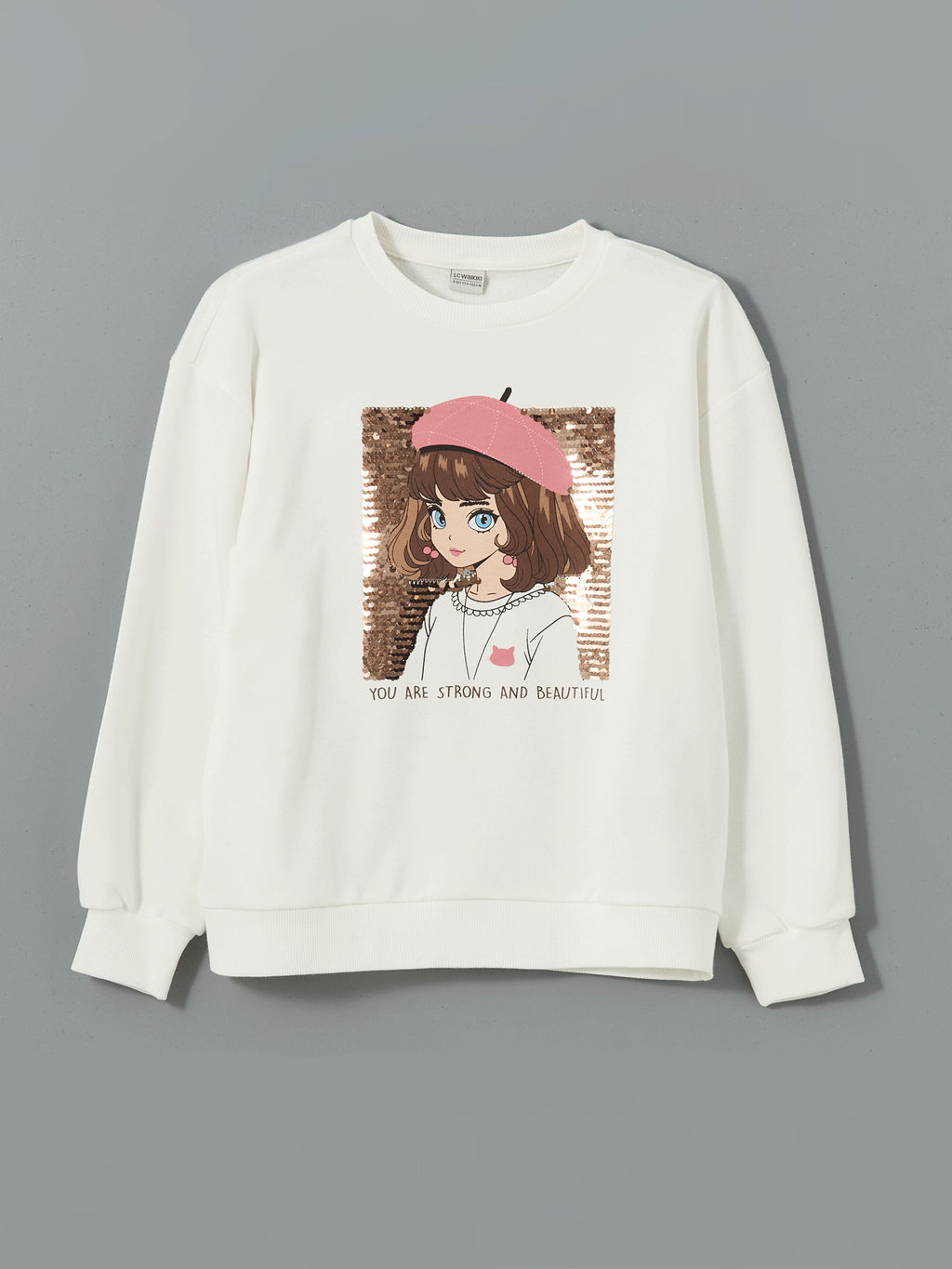 Bisiklet Yaka Payetli K?z ?ocuk Sweatshirt