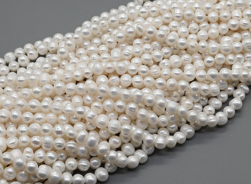 Бусины жемчуг овал 9*7мм цвет белый, 34см, 46 бусин Радуга камня