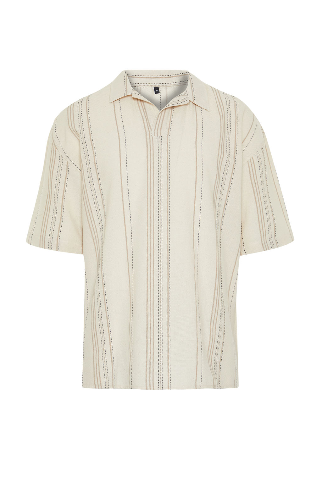 Ekru Cizgili Regular Fit Yar?m Pat Gomlek TMNSS24GO00045
