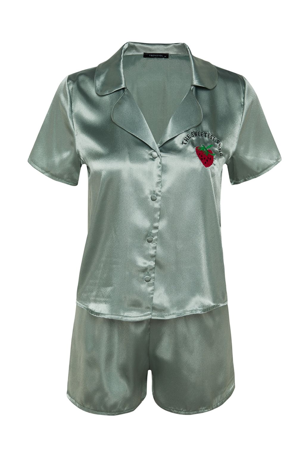 Trendyolmilla Siyah Cilek ve Slogan Nak?sl? Saten Sortlu Dokuma Pijama Tak?m? THMSS22PT0395 фото 26