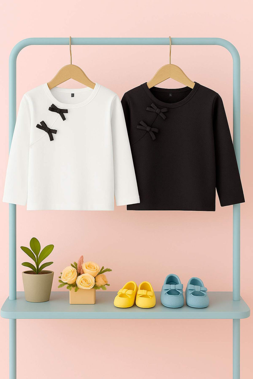 Siyah-Ekru 2li K?z Cocuk 100% Pamuk Duz Bisiklet Yaka Regular Orme T-Shirt TKDAW26TS00013 - Trendyolmilla фото 2