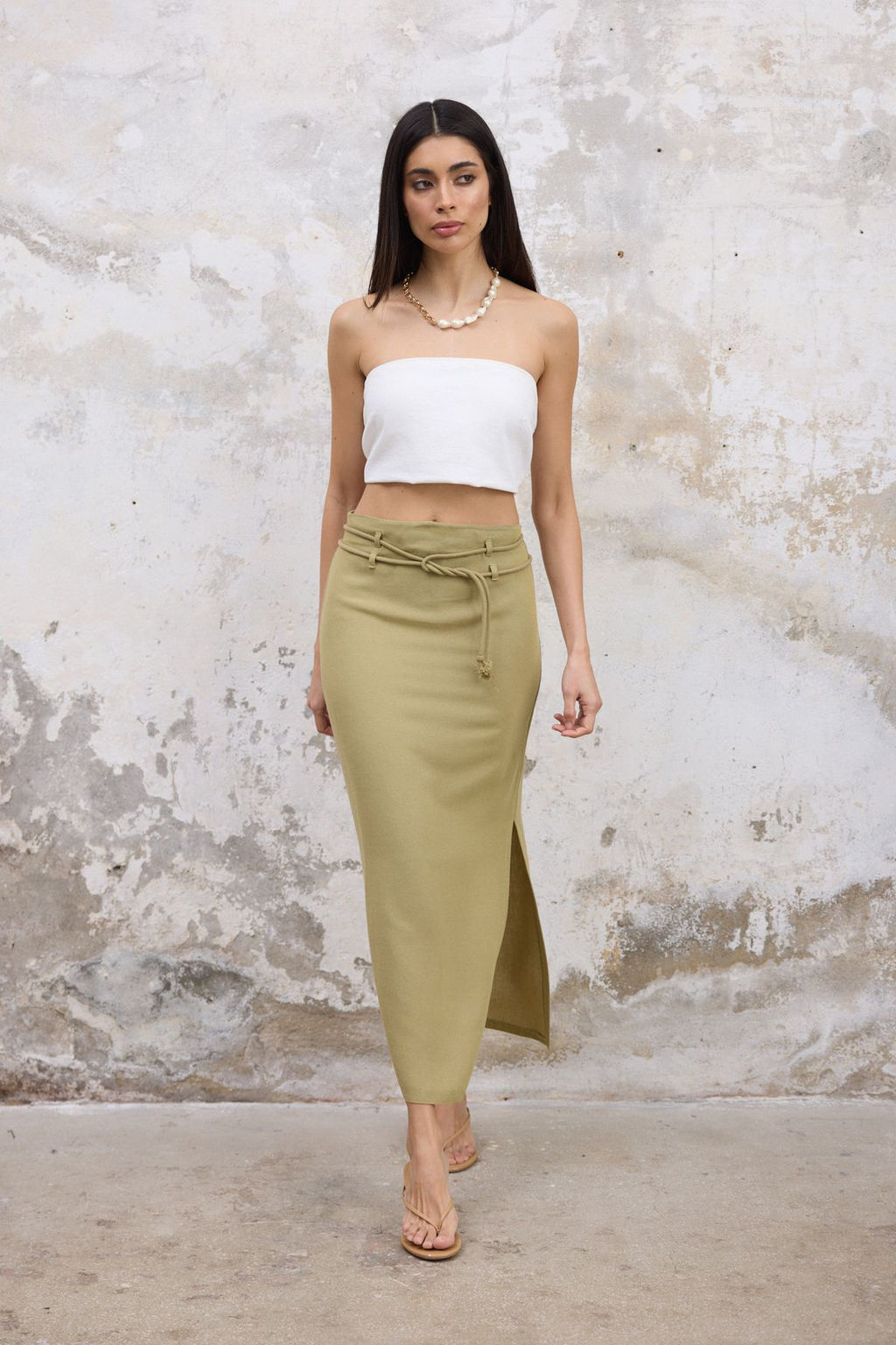 TRENDYOLMILLA Tas Kordon Kemerli Keten Kar?s?ml? Yandan Y?rtmacl? Maxi Boy Dokuma Etek TWOSS25ET00124 фото 15