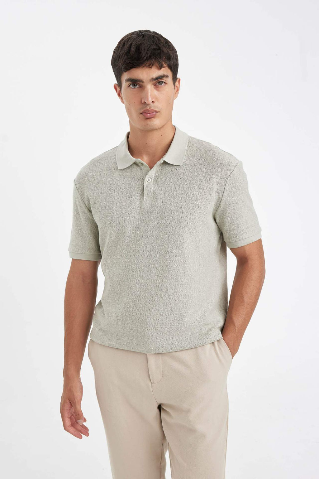 Regular Fit K?sa Kollu Krep Polo Tisort - Defacto фото 7