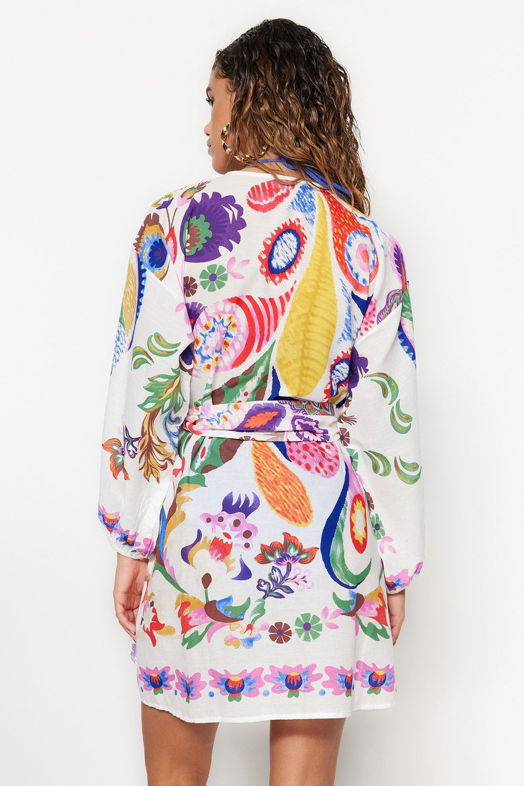 Cicek Desenli Kusakl? Mini Dokuma Balon Kollu %100 Pamuklu Plaj Kimono&Kaftan TBESS22KM0022 - Trendyolmilla фото 6