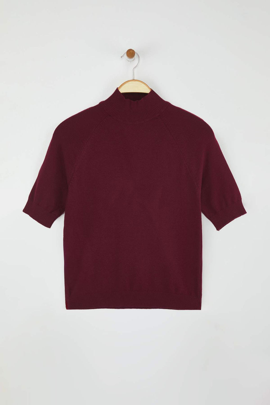 Bordo Merserize Gorunumlu Premium Iplik/Ozel Iplik Basic Ince Triko Bluz TWOAW24BZ00005