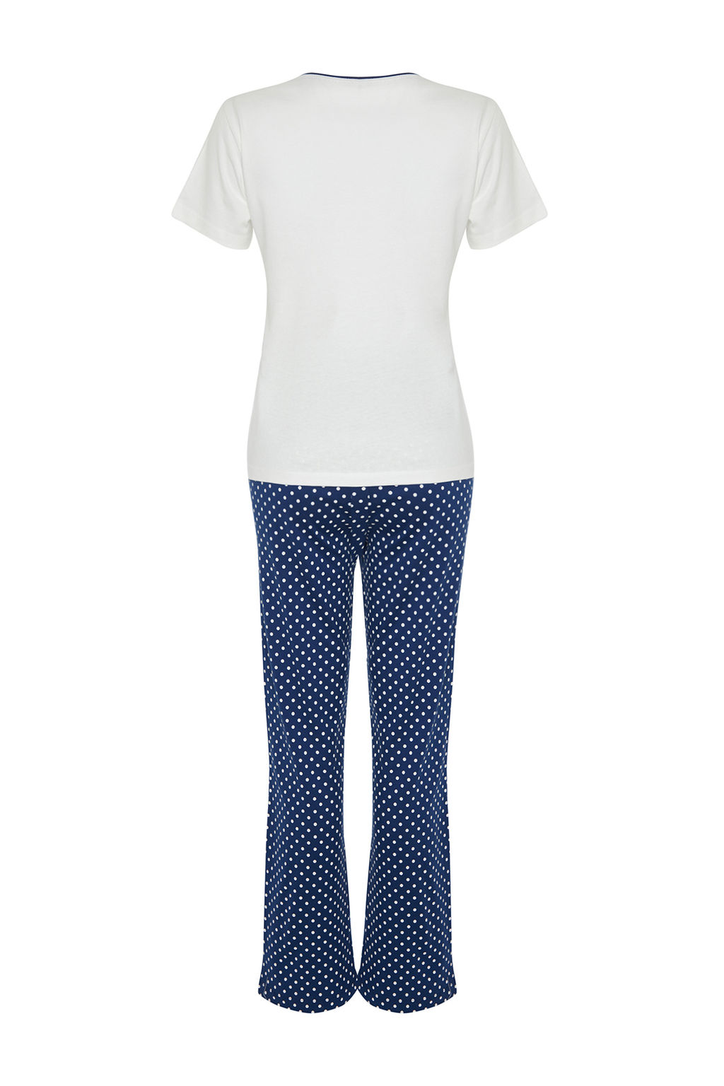 Trendyolmilla Beyaz-Cok Renkli Pamuklu Puantiyeli Orme Pijama Tak?m? THMSS24PT00323