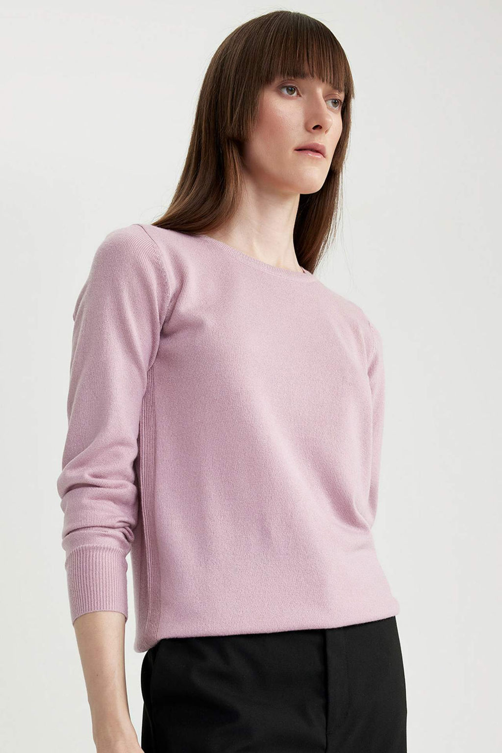 Regular Fit Yumusak Dokulu Bisiklet Yaka Basic Duz Triko Kazak - Defacto фото 4