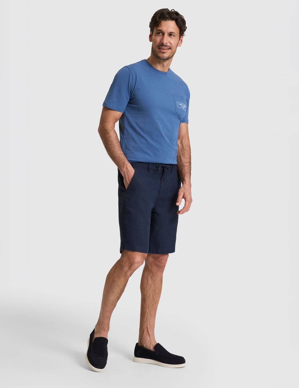 Lacivert Slim Fit %100 Keten Beli Lastikli Kordonlu Dokuma _ort