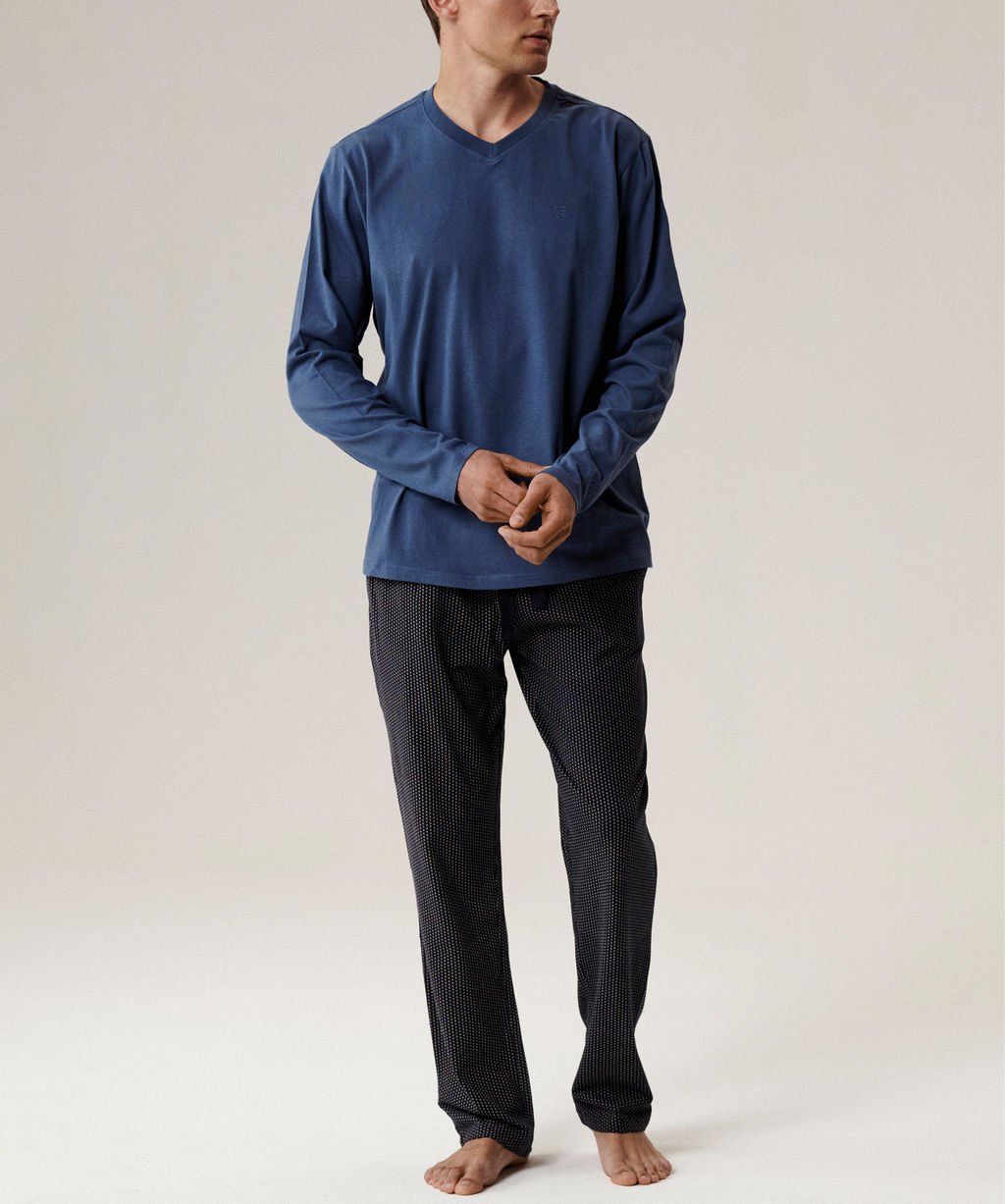 ATLANTIC NMP-389 Пижама мужская Small Print темно-голубой + темно-синий