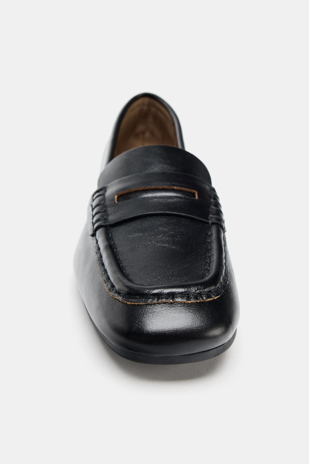 LEATHER LOAFERS WITH SQUARE TOE - Zara фото 4