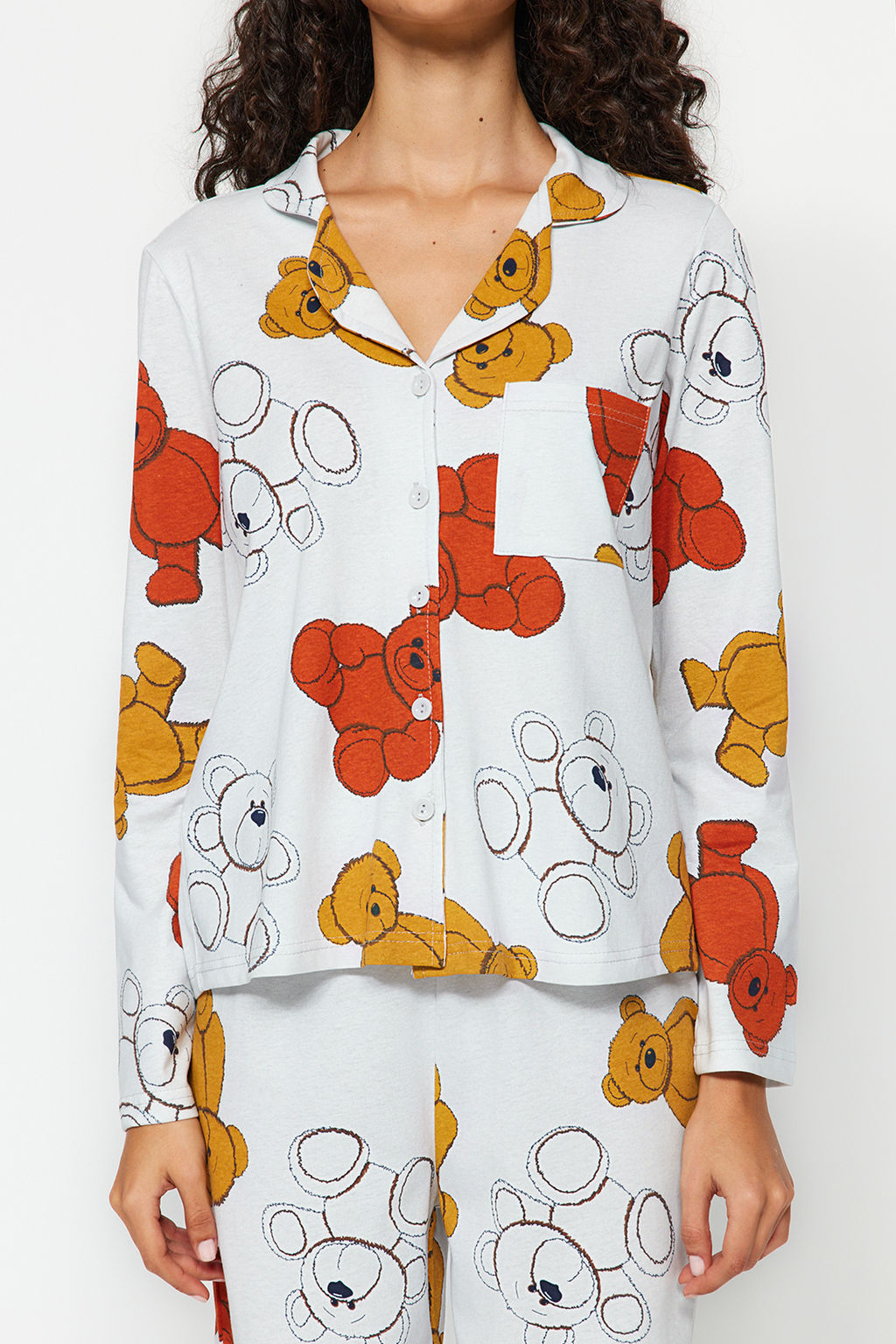 Trendyolmilla Ekru %100 Pamuklu Ay?c?kl? Gomlek-Pantolon Orme Pijama Tak?m? THMAW24PT00002  фото 39