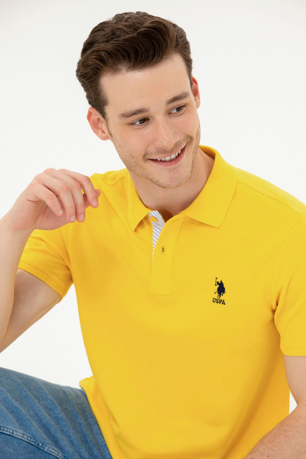 U. S. Polo Assn Мужская темно-желтая базовая футболка с воротником-поло - U.s. polo assn фото 3