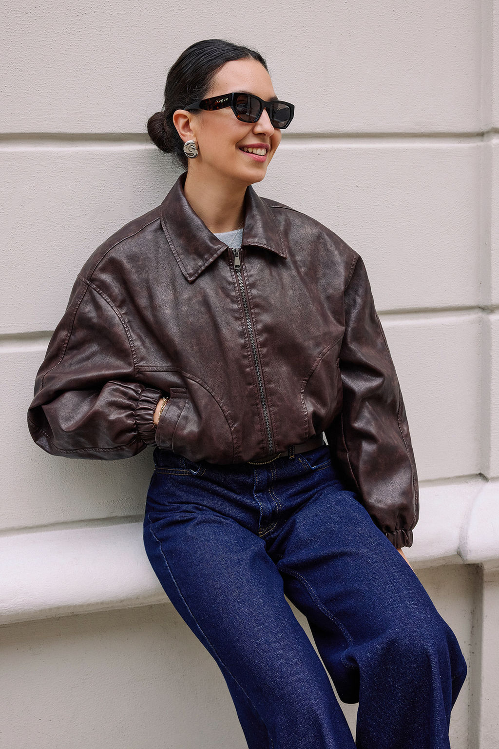 Kahverengi Oversize Kal?p Suni Deri Bomber Ince Ceket Mont TWOAW26MO00047 - Trendyolmilla фото 8