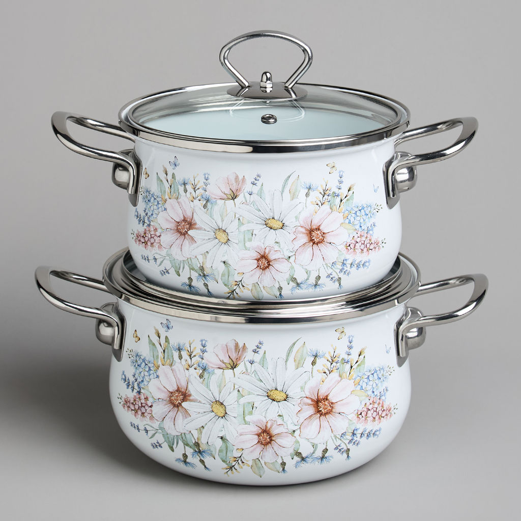 НАБОР КАСТРЮЛЬ AGNESS ЭМАЛИРОВАННЫХ СЕРИЯ ДВОРЦОВЫЙ ПАРК 4ПР. 2,0Л И 2,8Л, 18Х11СМ, 20Х12СМ  фото 7