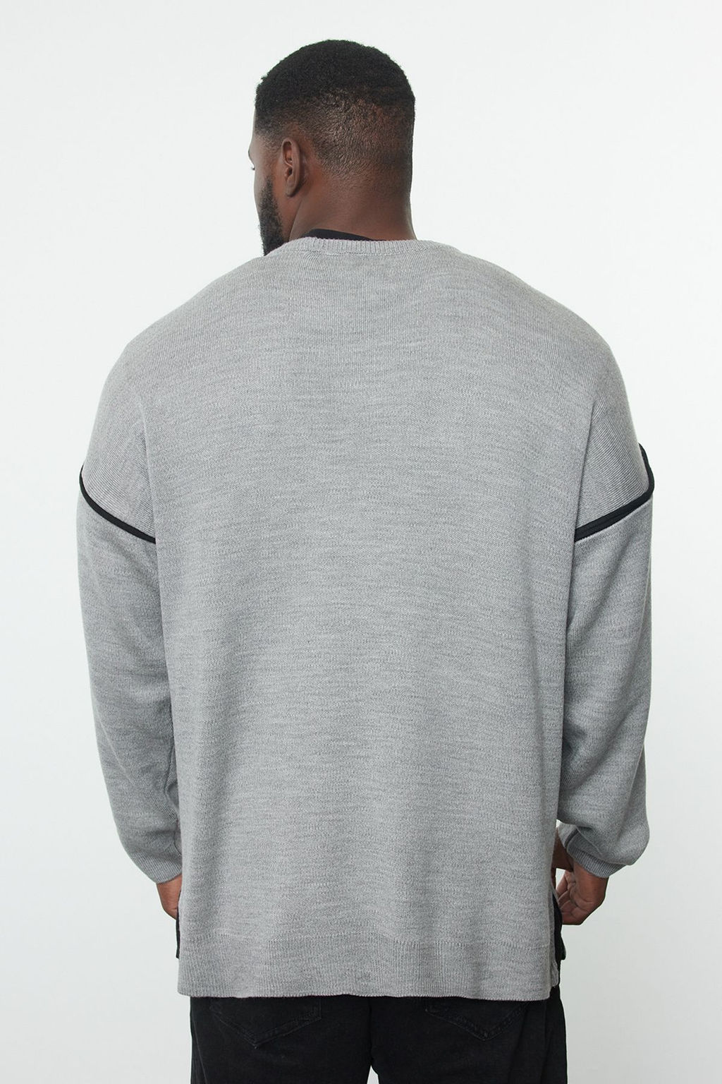 TRENDYOL MAN Siyah Buyuk Beden Oversize Fit Genis Kal?p Biye Detayl? Triko Kazak TMNAW24AN00000 - Trendyolmilla фото 5