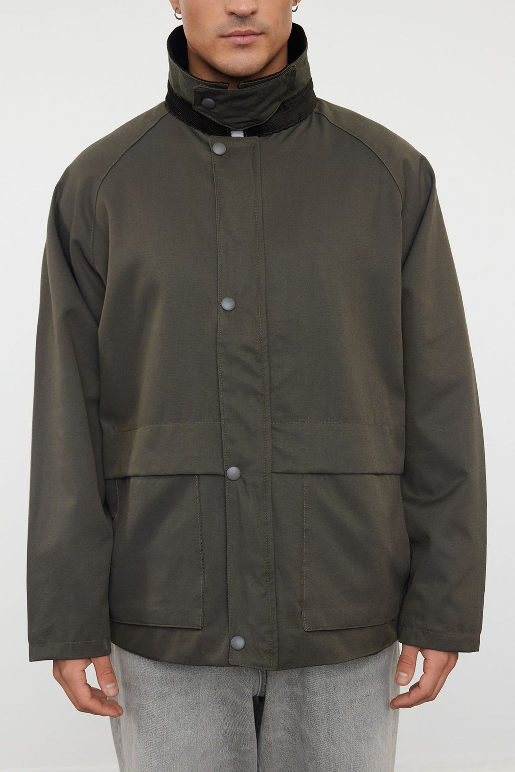 Haki Regular Fit Kadife Yaka Detayl? Mevsimlik Unisex Mont TMNAW25MO00017 - Trendyolmilla фото 9