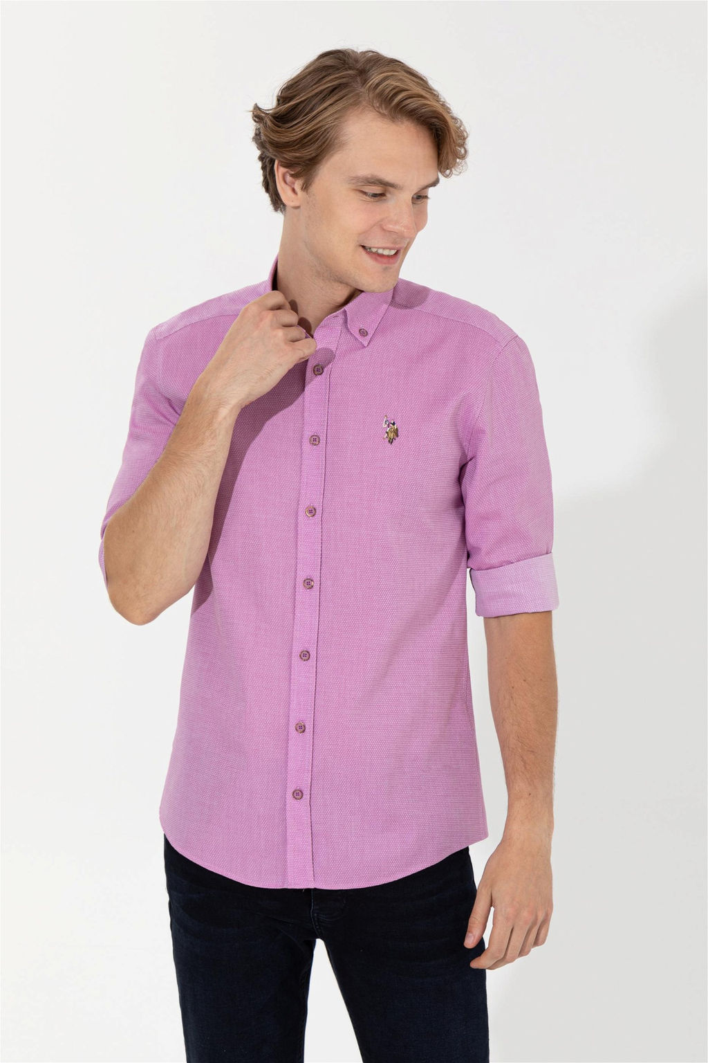 U. S. Polo Assn / Мужская фиолетовая рубашка Uzunkol Basic - U.s. polo assn фото 9