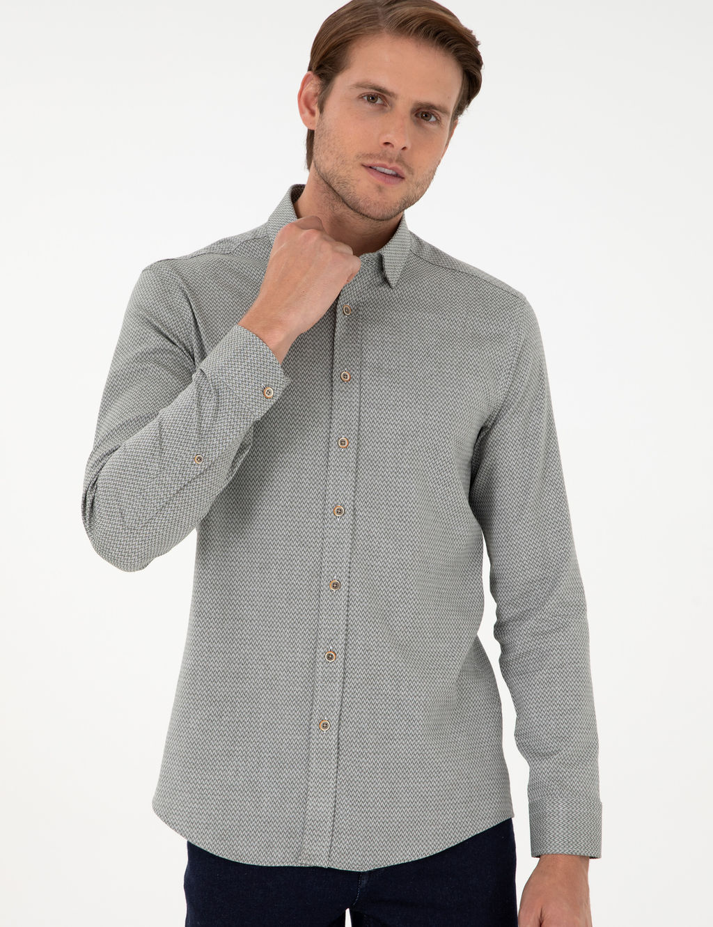 A__k Haki Slim Fit Uzun Kollu G_mlek