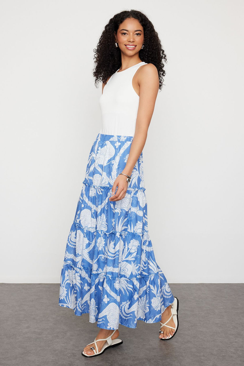 Lacivert Desenli Klos Maxi Boy Dokuma Etek TWOSS24ET00183 - Trendyolmilla фото 2